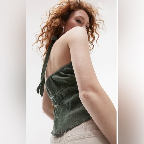 Topshop Crinkle Halter Top NWT Size 10 - Picture 3 of 7